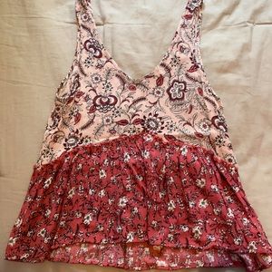 Aeropostale pink floral peplum v-neck tank top